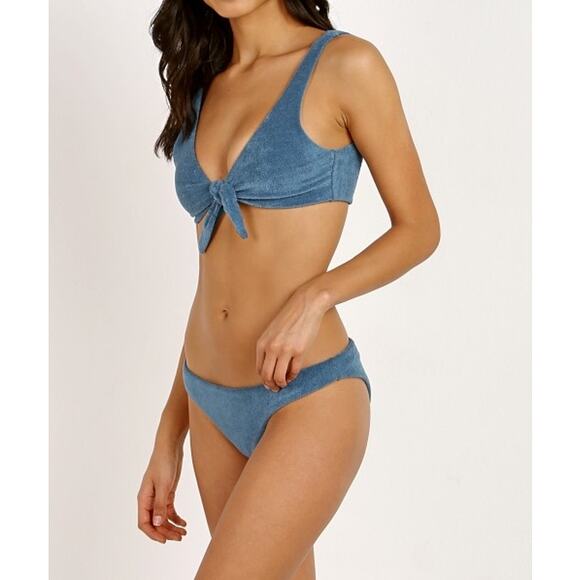 Mara Hoffman Rio Slate Blue Terry Knotted Tie Front Bikini Swimsuit Top D-Cup - Picture 3 of 8